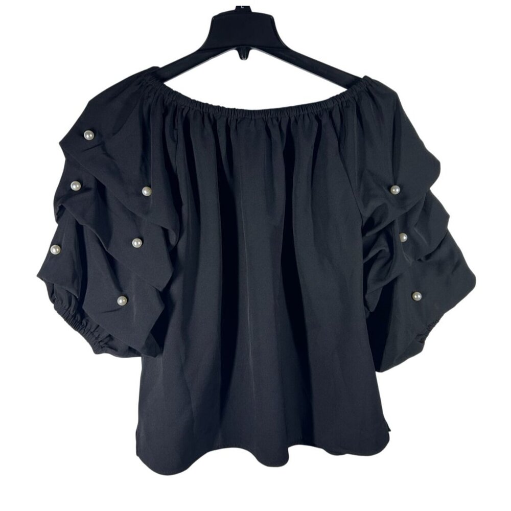 Roz & Ali Off the Shoulder Blouse Women's Size 1X With Pearl Embellished Sleeves - Picture 2 of 8
